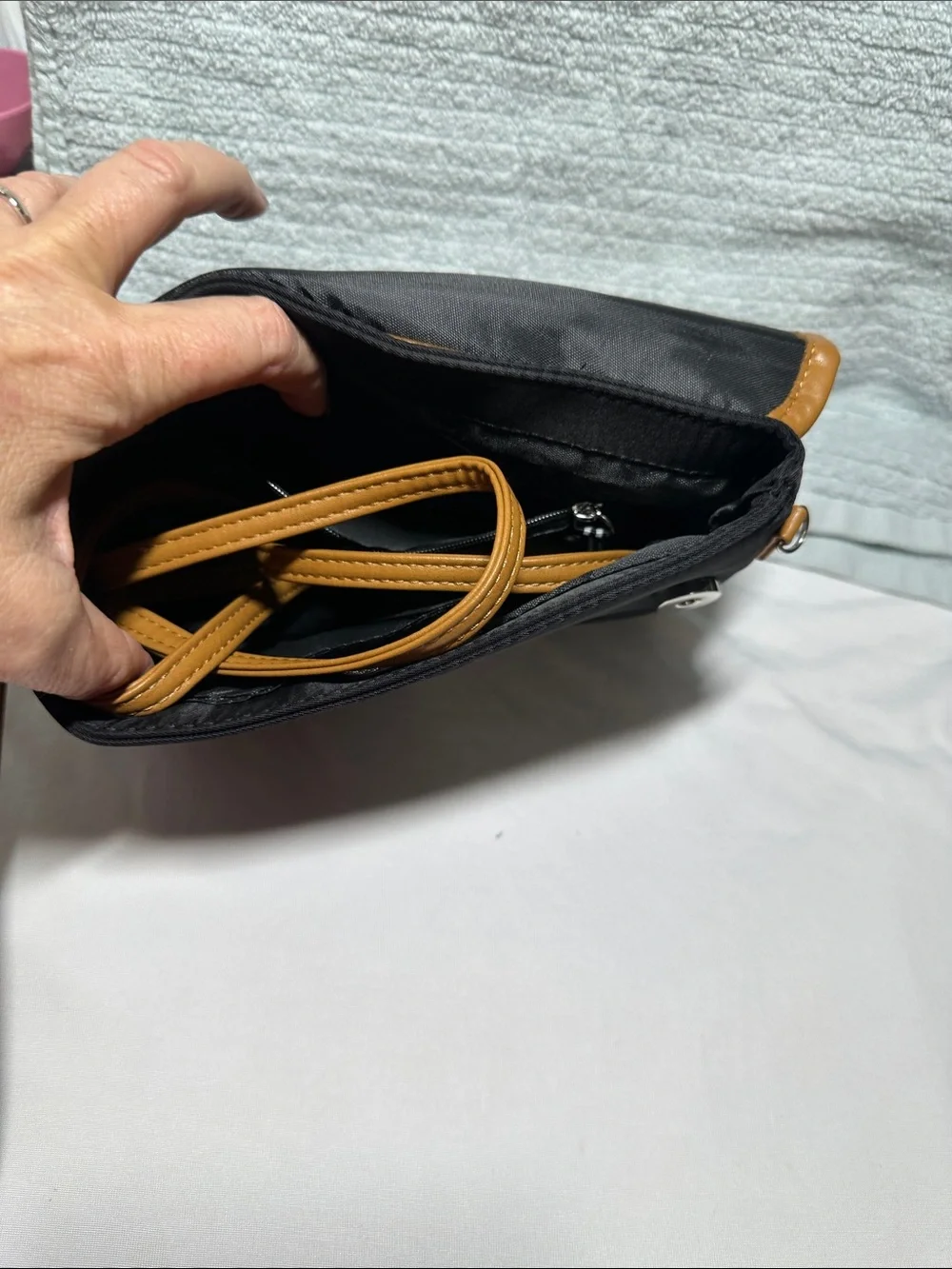 Nautica Black and Tan Wristlet Clutch with crossbody strap NWT